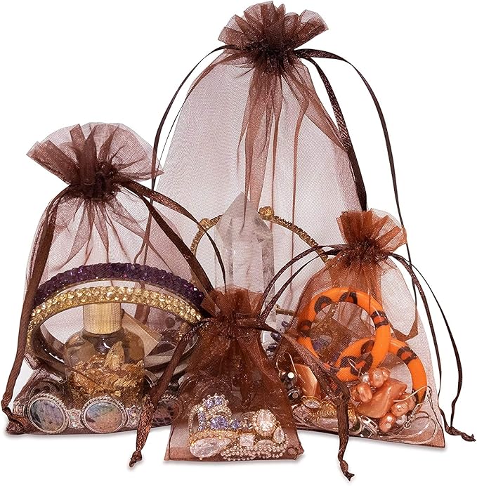 TheDisplayGuys 100-Pack XS 2 x 2 3/4" Brown Sheer Organza Gift Bags - Image 4