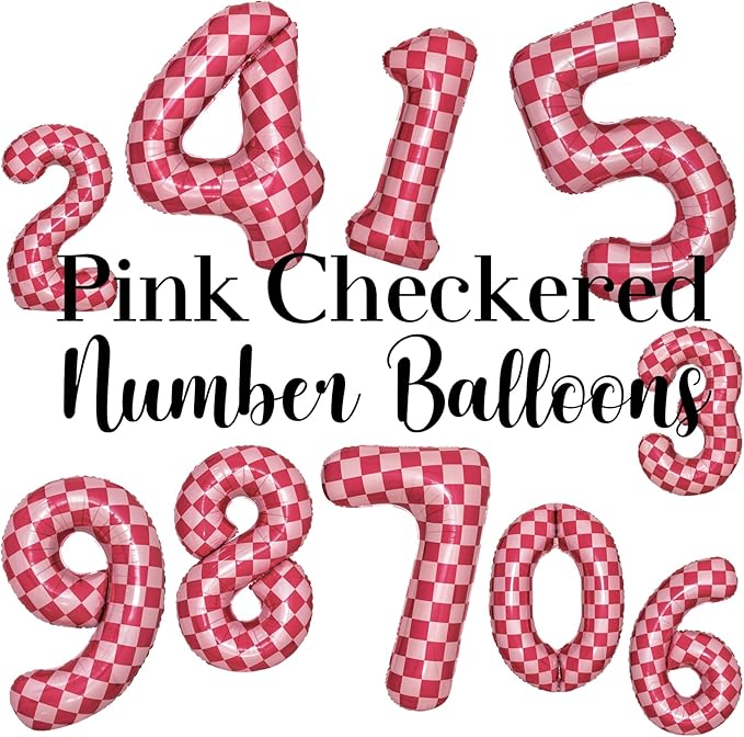 40 Inch Pink Checkered 9 Balloon Large Hot Pink Number Balloons - Image 3