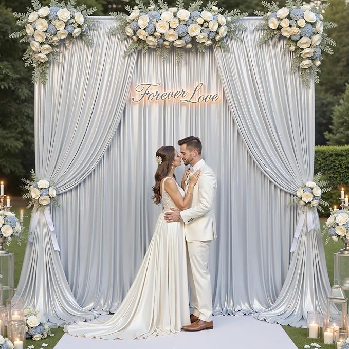 PartyVillage 20x10FT Silver Sequin Backdrop Curtain -4 Panels 5x10FT Wrinkle - Image 8