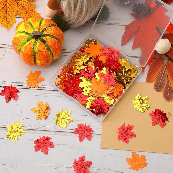 MARFOREVER Fall Maple Leaf Confetti, Thanksgiving Metallic Foil Confetti Autumn - Image 2