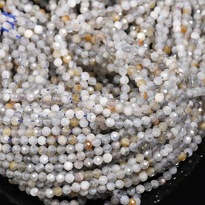 Song Xi 90pcs 4mm Natural Gray Labradorite Gemstone Beads Faceted Round Loose by SongXi