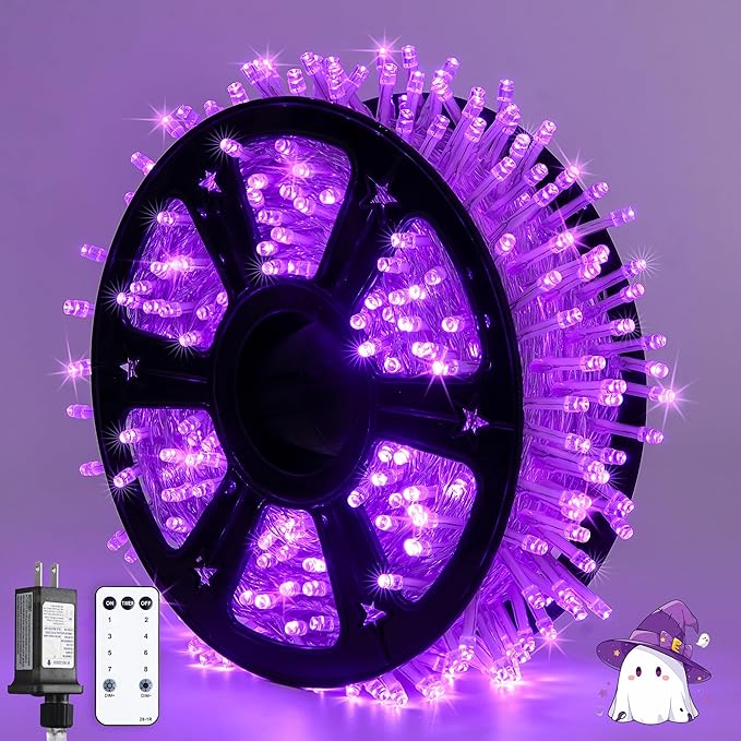 JMEXSUSS 163 FT 500 LED Purple Halloween Lights, 8 Modes Purple Light Indoor by JMEXSUSS
