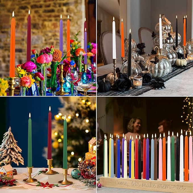 24 Pack 10" Tall Colored Taper Candles, Dripless Unscented Colorful Candlesticks - Image 9