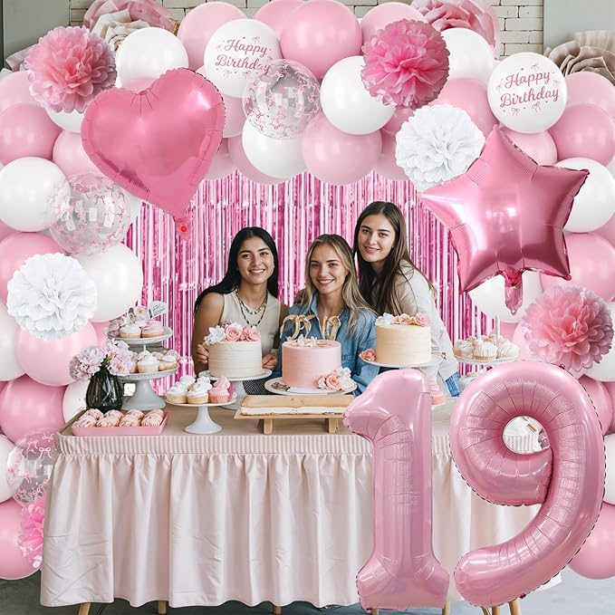 19th Birthday Decorations for Girls Pink Number 19 Balloon Bow Coquette Happy - Image 4