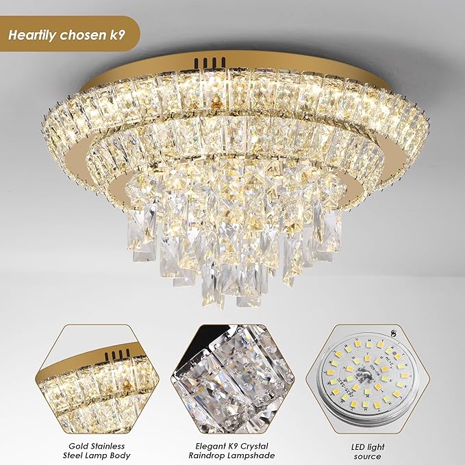 18 inch Crystal Gold Ceiling-Light Flush Mount - Image 3