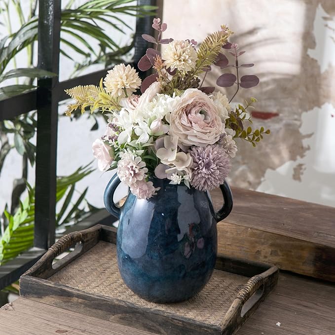 Blue Ceramic Vase with 2 Handles - Image 4