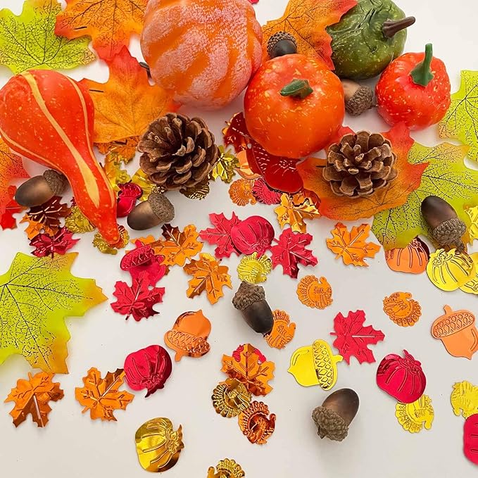 Fall Confetti - Thanksgiving Decorations, Thanksgiving Maple Leaves, Pinecones - Image 2
