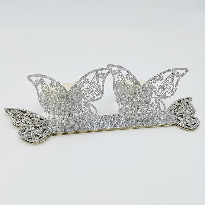 Butterfly Bright Silver Paper Napkin Rings Set of 100 pcs，3D Laser Cutout Paper - Image 2