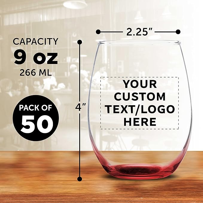 Custom Stemless Wine Glass 9 oz. Set of 50, Personalized Bulk Pack - Image 5