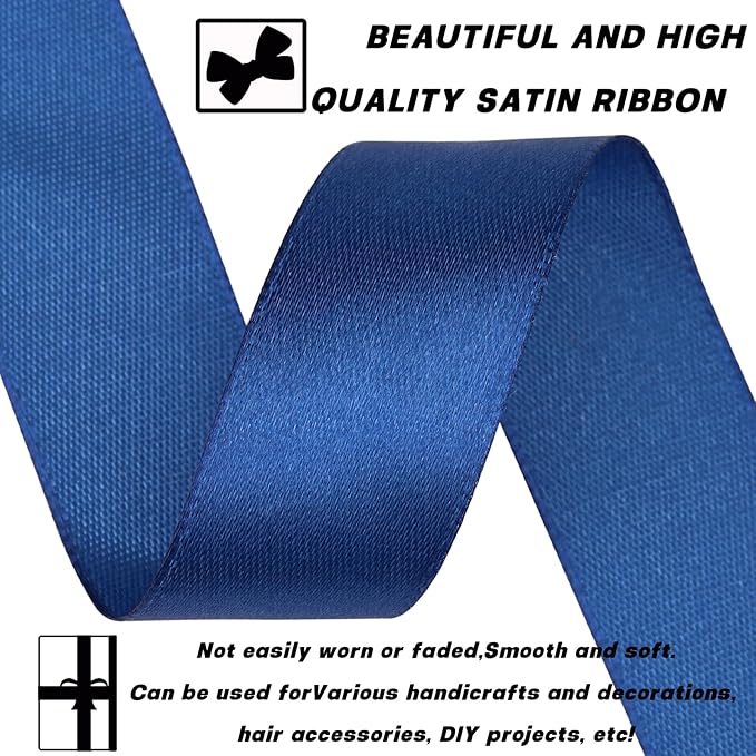 Deep Blue Ribbon 7/8 Inch 30 Yards Satin Craft Ribbon-Single Face Polyester - Image 3