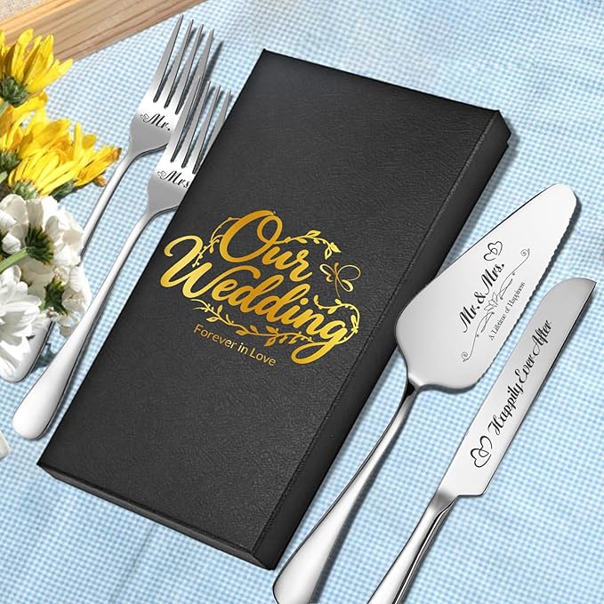 Personalized Wedding Cake Knife and Server Set, Engraved Cake Cutting Set - Image 5