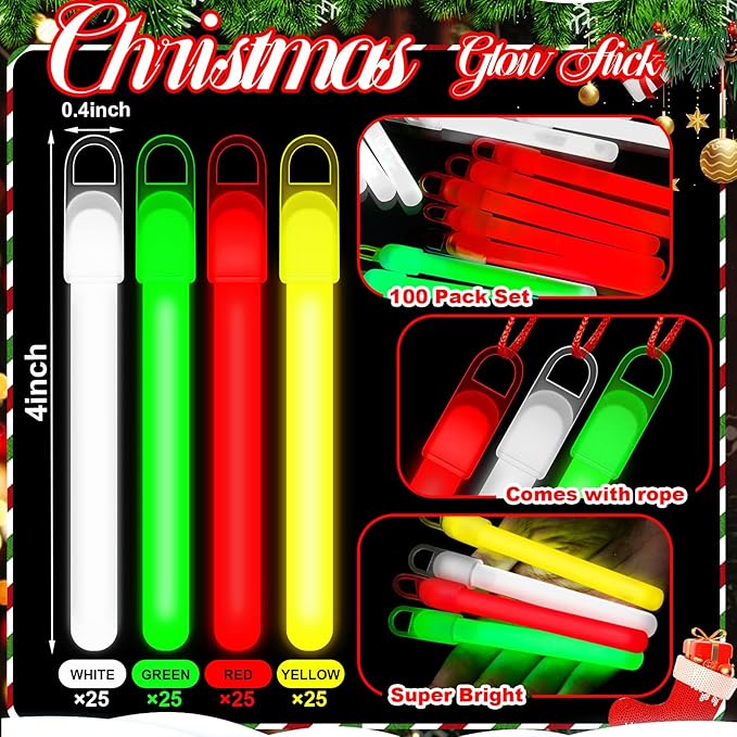Lewtemi 4" or 6" 100 Pack Bright Glow Sticks Bulk, Glow in The Dark Party - Image 2