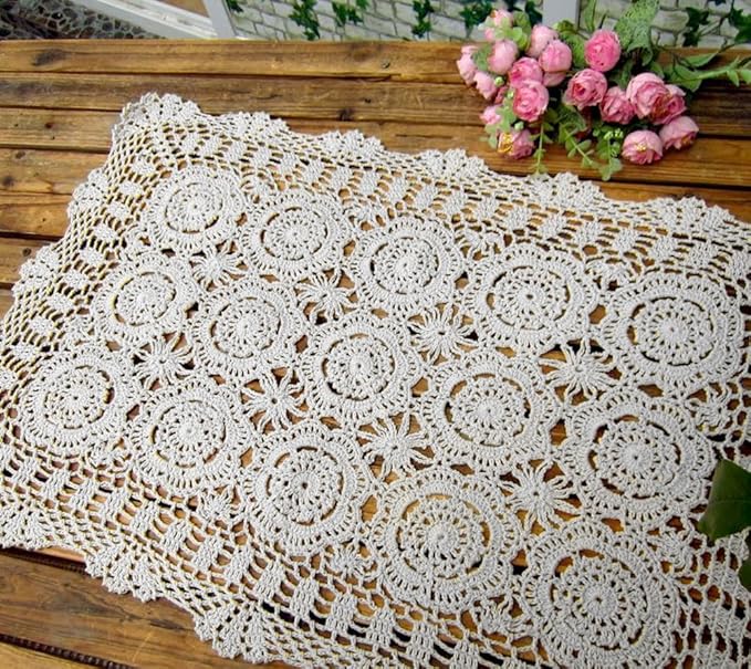 Cotton Handmade Crochet lace Table Runners Rectangular Tablecloth Doilies Doily - Image 5