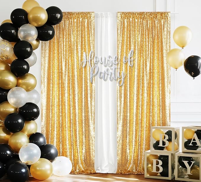 Juya Delight 2PCS 2FTx8FT Gold Sequin Curtains by JuyaDelight