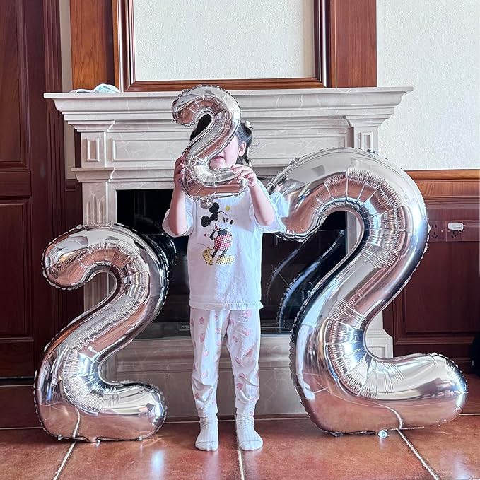 GOER Silver Number 2 Foil Balloons, Huge Number Balloons - Image 4