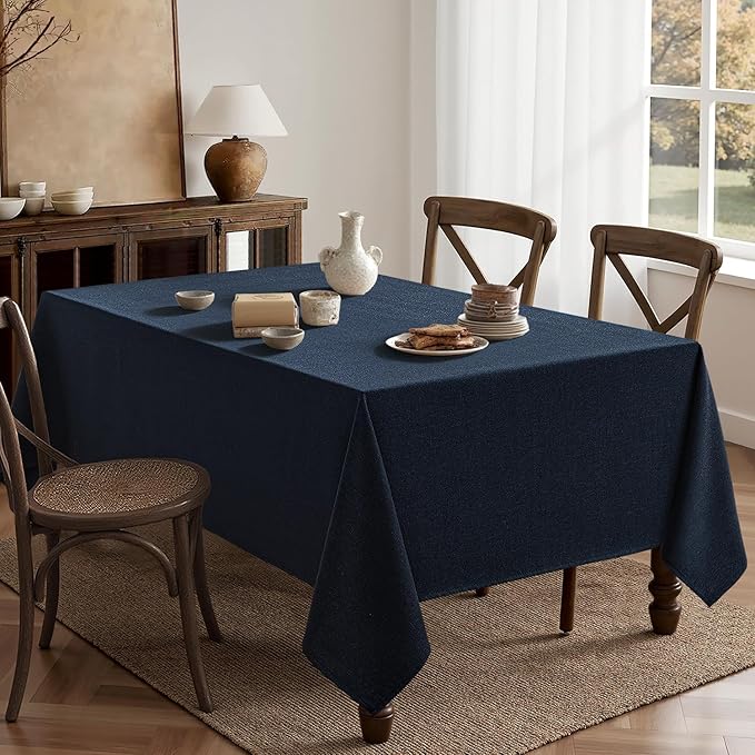 MIULEE Navy Blue Linen Tablecloth 60x104 Inch Rectangle Table Cloth Waterproof - Image 6