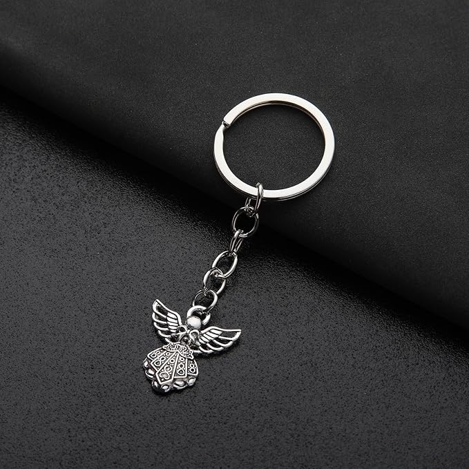 PHAETON 50PCS Silver Tone Guardian Angel Charm Keychain Key Ring - Image 3
