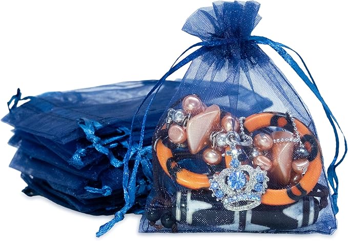 TheDisplayGuys 100-Pack 3x4 Navy Blue Sheer Organza Gift Bags by TheDisplayGuys