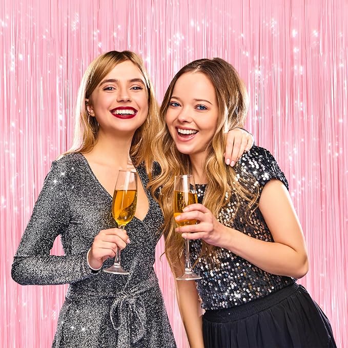 2 Pack Pastel Pink Metallic Tinsel Foil Fringe Curtains, Door Streamers Photo - Image 6