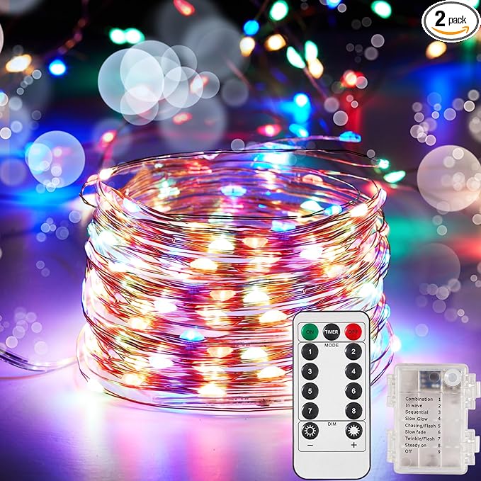 2 Pack 32.8 Ft. Battery Operated Outdoor String Lights by Ariceleo