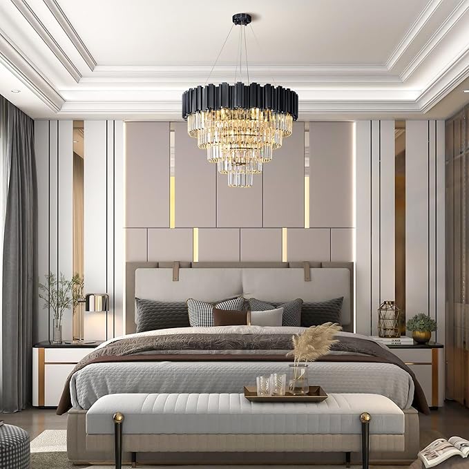27.5" Black Crystal Chandelier, 9-Light Modern Luxury Round Chandelier - Image 6