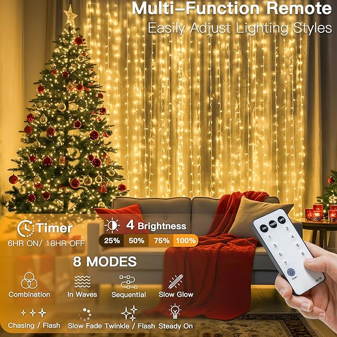 suddus 900 LED Christmas String Lights Outdoor, 9.8x29.5ft Curtain Light Plug in - Image 2