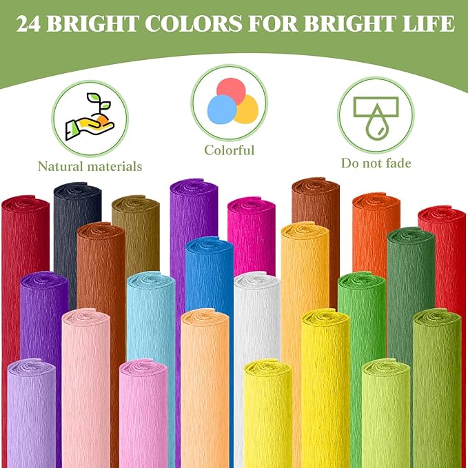 Humyoun 24 Pack Crepe Paper Rolls 16 Inch Wide 8.2ft Long Crepe Paper Flower - Image 3