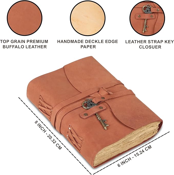Leather Journal with Lined and Unlined Deckle Edge Paper 8x6 inch and Vintage - Image 5