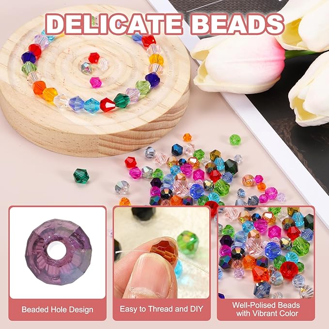 PATIKIL 1000pcs 3mm Bicone Glass Crystal Beads, Faceted Glass Spacer Beads - Image 3