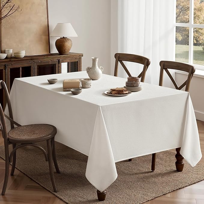 MIULEE White Linen Tablecloth 60x84 Inch Rectangle Table Cloth Waterproof - Image 6