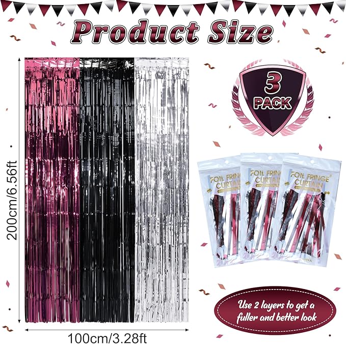 3 Pack 3.3Ft x 6.6Ft Graduation Foil Fringe Curtain Backdrop Decorations - Image 3