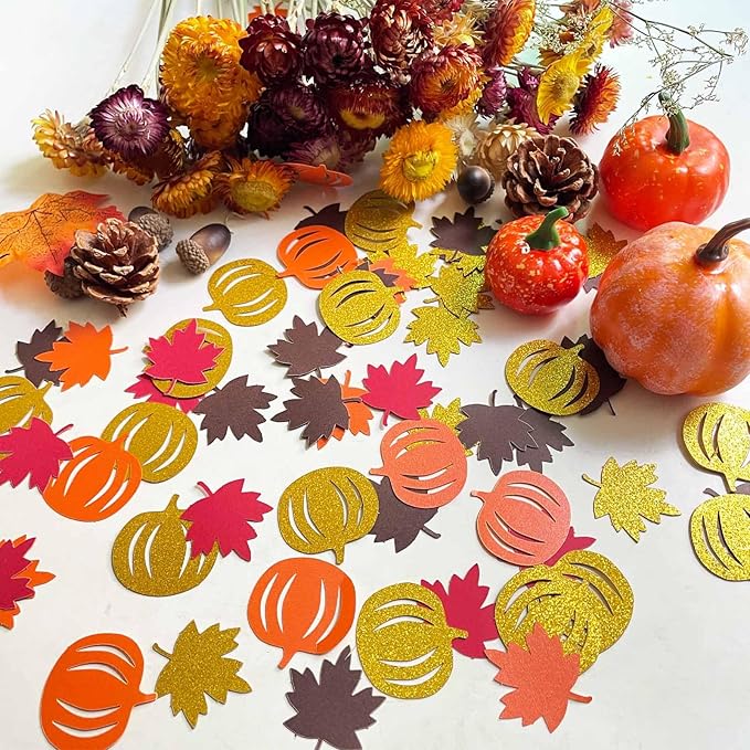 200 Pcs Fall Confetti Glitter Fall Maple Leaf Shape Autumn Thanksgiving Table - Image 2