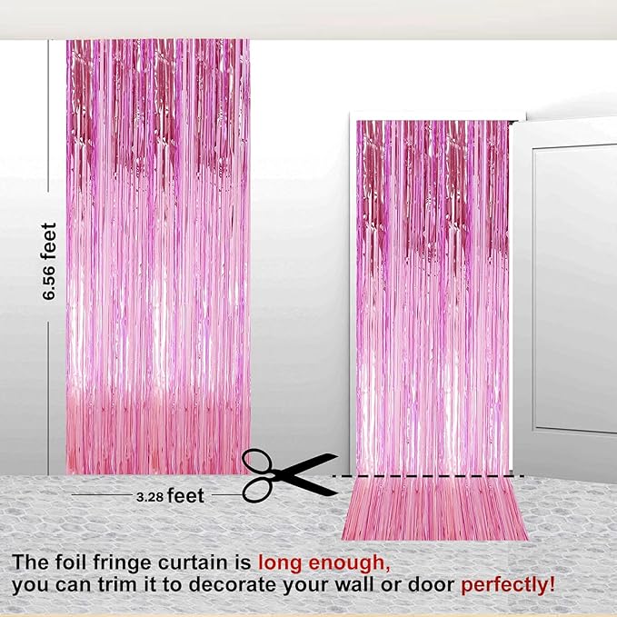 2 Pack 3.28 ft x 6.56 ft Pink Tinsel Curtain Party Backdrop Decorations - Image 2