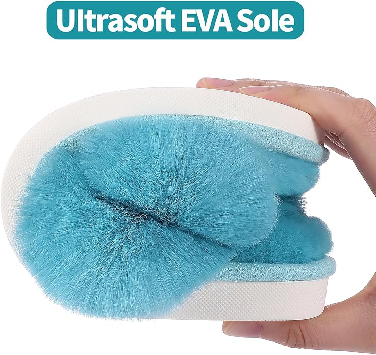Evshine Women's Fuzzy Slippers Cross Band Memory Foam House Slippers Open Toe - Image 4