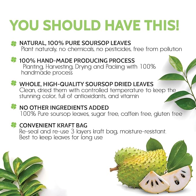FreshDrinkUS, 120+ Premium Soursop Graviola Dried Leaves Tea, 40 Cups, 120-130 - Image 4