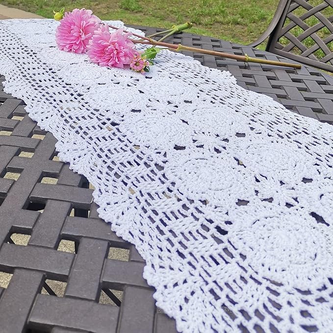 Phantomon Lace Table Runner Rectangular Table Cover Cloth Handmade Crochet - Image 4