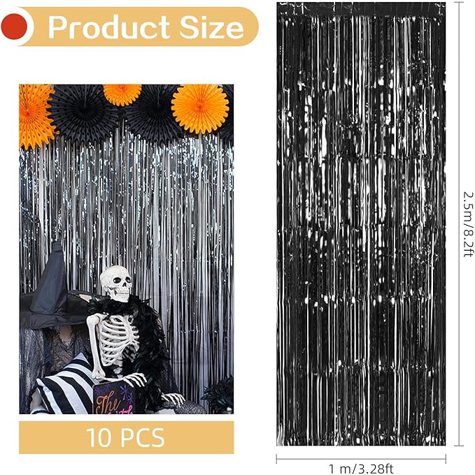 10 Pack Black Backdrop Curtain 3.2ft x 8.2ft Metallic Tinsel Foil Fringe - Image 3