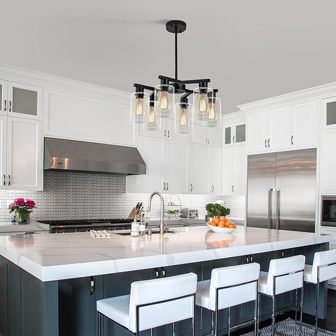 6-Light Modern Farmhouse Black Chandelier, Dining Room Light Fixture Over Table - Image 3