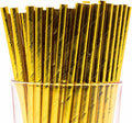 Pack of 900 Gold Foil Biodegradable 4-Ply Paper Drinking Straws by Stephanie+Imports