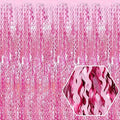 4 Pack Pink Wave Foil Fringe Curtain Backdrop, 3.28Ft x 8.2Ft Metallic Tinsel by Ferwzsr