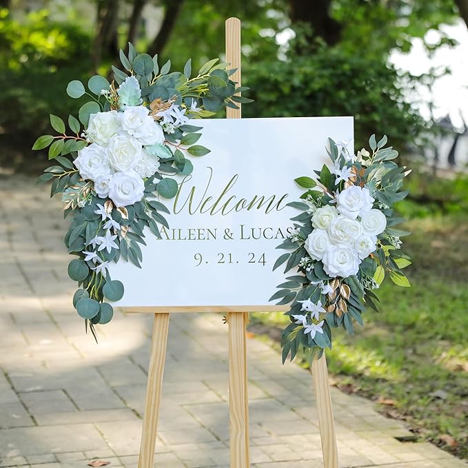 Artificial White Wedding Arch Flower Swags Set of 2 - Image 2