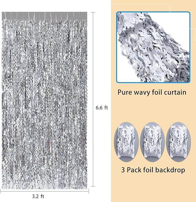 3 Pack Wave Silver Tinsel Curtain - Image 3