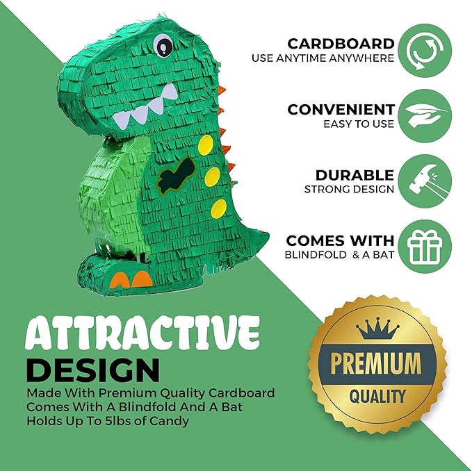 Dinosaur Pinata Bundle with a Blindfold and Bat, Animal Theme Parties, - Image 4