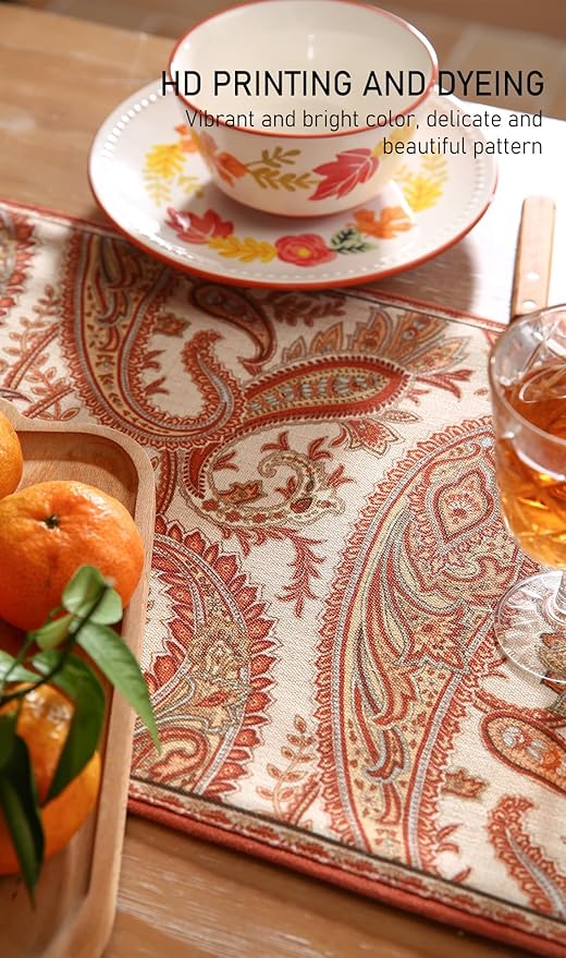 ISAENNE Designer Elegant Red Linen Table Runner 102 Inches Long, Vintage - Image 3