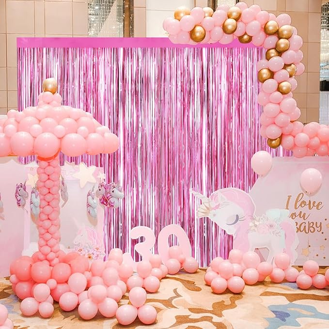 Pink Metallic Tinsel Foil Fringe Curtains, 2 Pack 3.3x8.3 Feet Party Streamer - Image 5