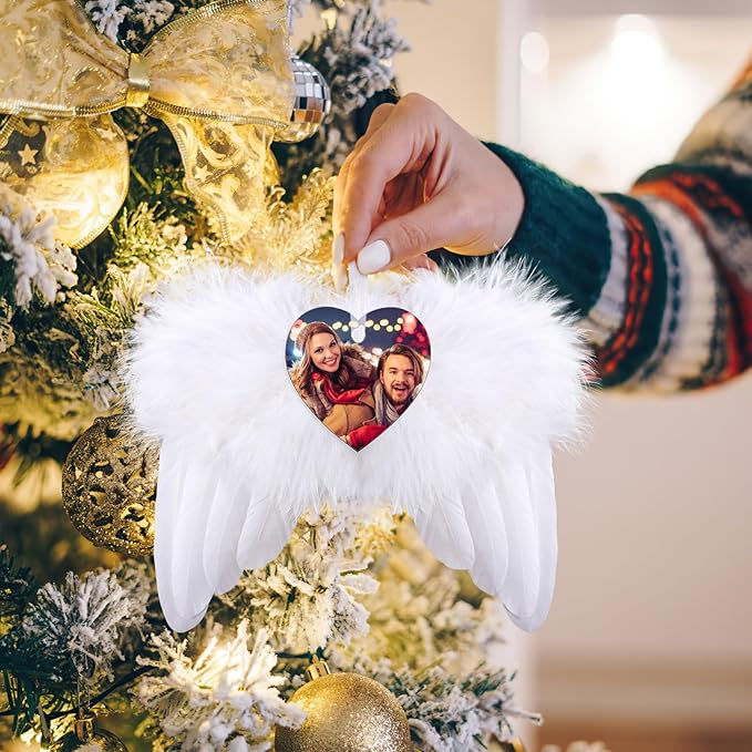 Personalized Christmas Ornaments 2025, Angel Wings Custom Photo Text Hanging - Image 3