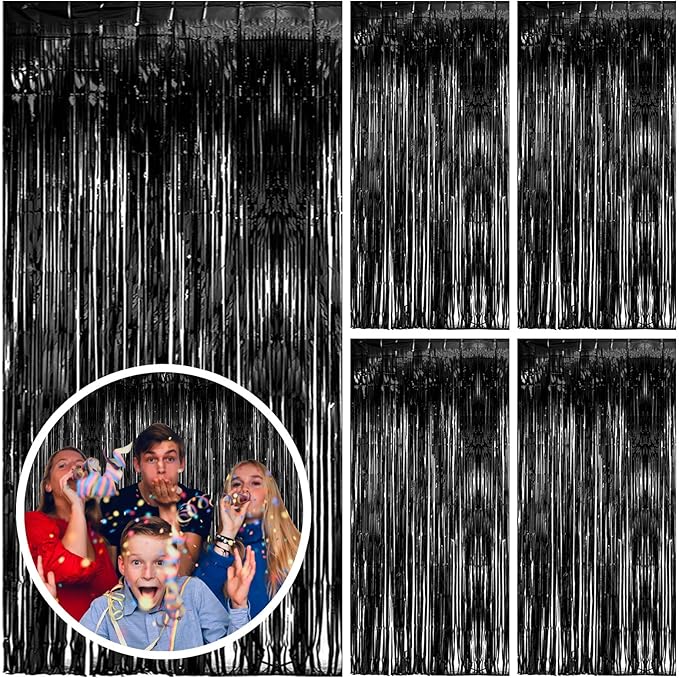 5 Pack Black Party Streamers Backdrop Tinsel Foil Fringe Curtains Halloween & by BOMSI