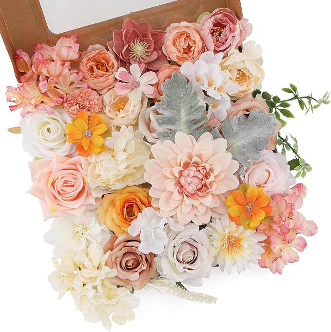 Floweroyal Artificial Flowers Combo Champagne Flowers Mix Silk Flowers Dahlia by FloweroyalCrafts