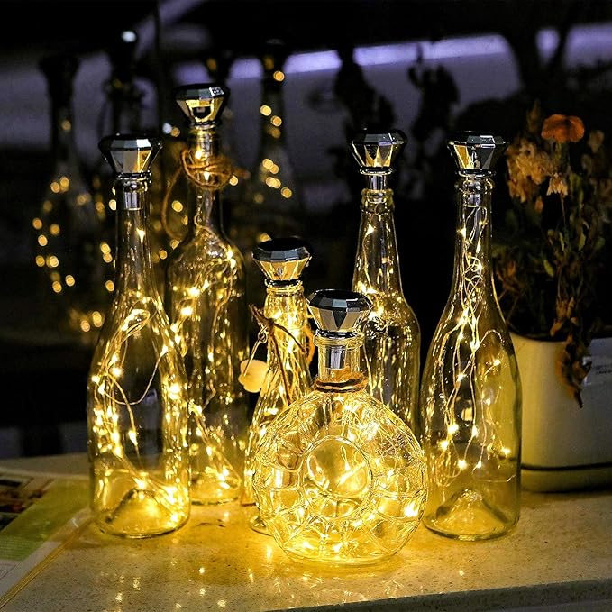 Upgraded Solar Diamond Shaped Wine Bottle Lights, 8 Pack 20 LED Fairy Lights - Image 3