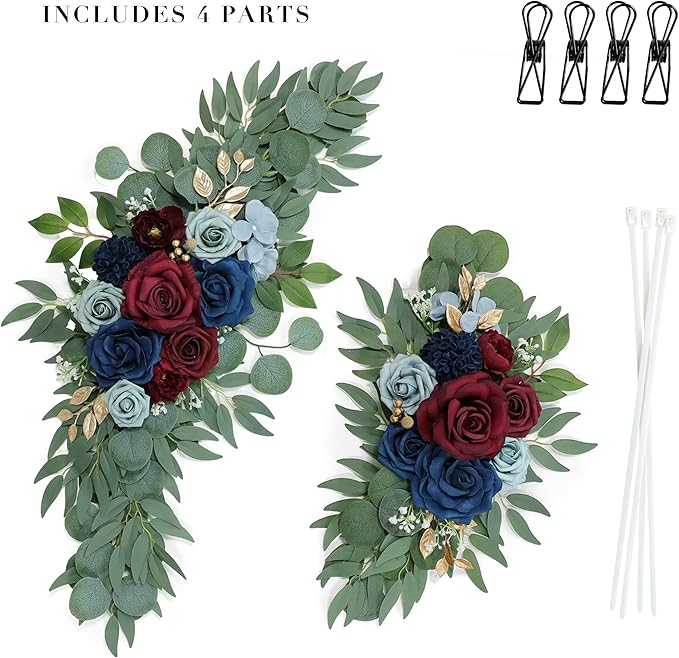 Artificial Navy Blue and Burgundy Wedding Arch Flower Swags Set of 2 - Image 5